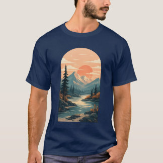 T-shirt Boho Montagne Coucher de soleil Rivière Arche Art