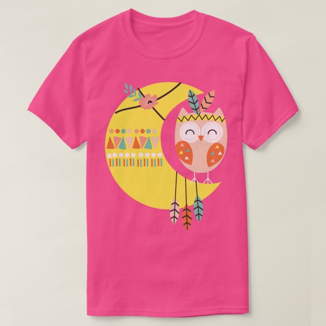T-shirt Boho Owl assis dans la lune (Design devant)