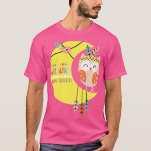 T-shirt Boho Owl assis dans la lune