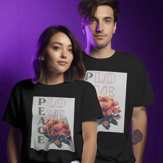 T-shirt Boho Paix & Amour Floral - Rétro 70s Groovy
