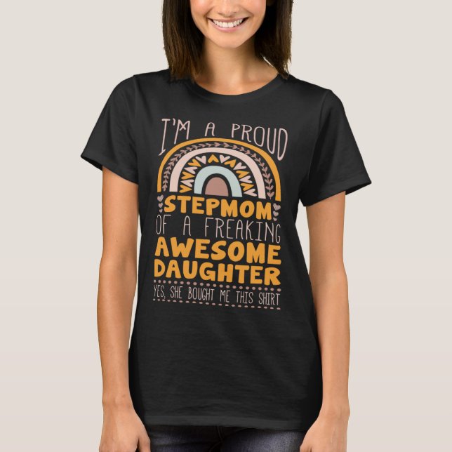 T-shirt Boho Rainbow A Proud Step Mom Of Awesome Daughter (Devant)