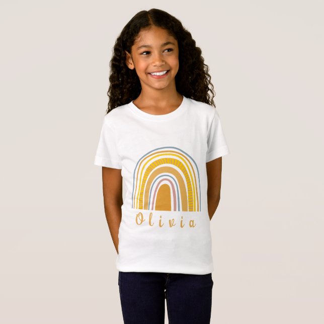 T-Shirt Boho Rainbow avec nom personnalisé Whimsical (Devant entier)