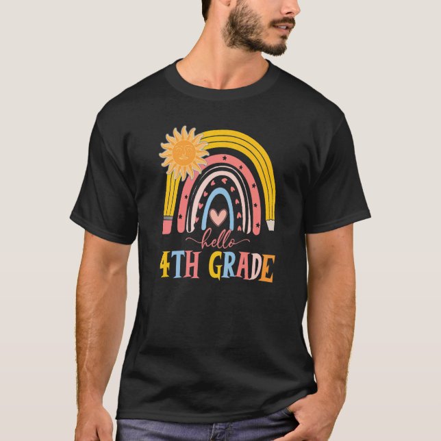 T-shirt Boho Rainbow Bonjour 4e année Enseignant Premier j (Devant)