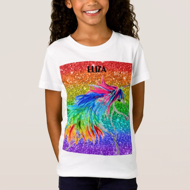 T-Shirt Boho Rainbow Cute Girls Parties scintillant Unicor (Devant)