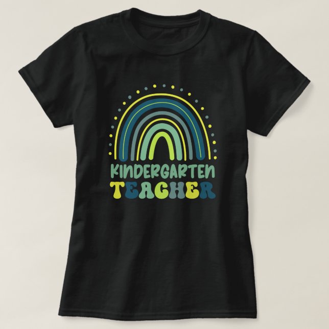 T-shirt Boho Rainbow Enseignant préscolaire vert bleu (Design devant)