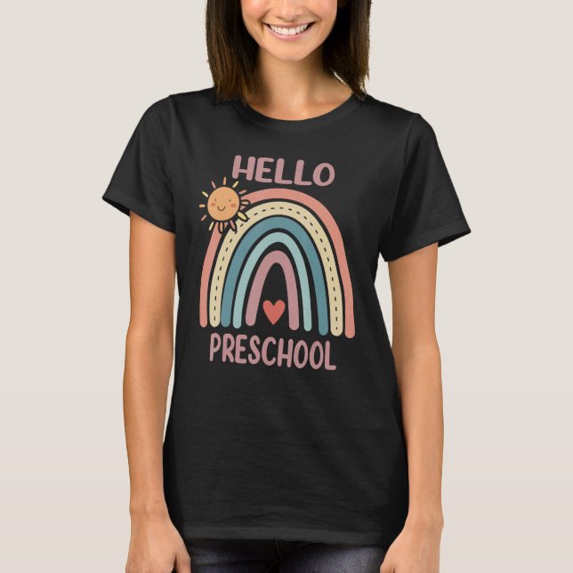 T-shirt Boho Rainbow Heart For Teachers Women Hello Presch (Devant)