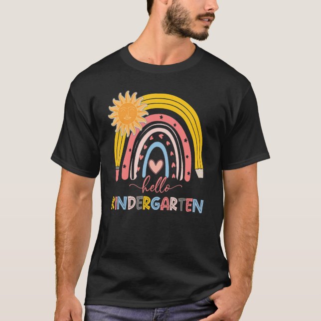 T-shirt Boho Rainbow Hello Kindergarten Enseignant Premier (Devant)