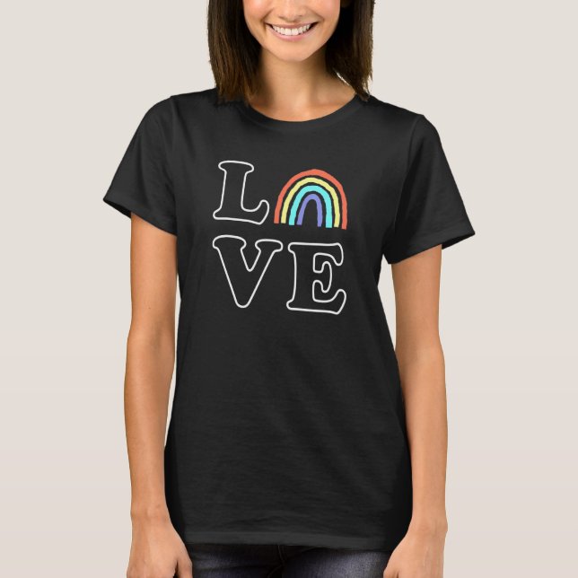 T-shirt Boho Rainbow Love Lettres Pride Lbgtqia (Devant)