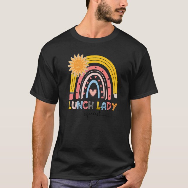 T-shirt Boho Rainbow Lunch Lady Squad Premier Jour De L'Éc (Devant)