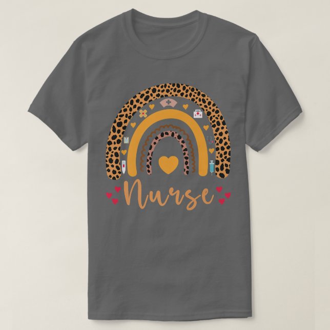 T-shirt Boho Rainbow Nurse School Nurse Boho Leopard Rainb (Design devant)