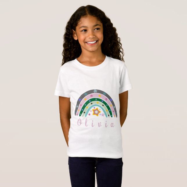 T-Shirt Boho Rainbow tendance avec nom personnalisé (Devant entier)