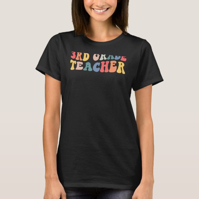 T-shirt Boho Retro Rainbow Enseignant 3e année Retour à l' (Devant)