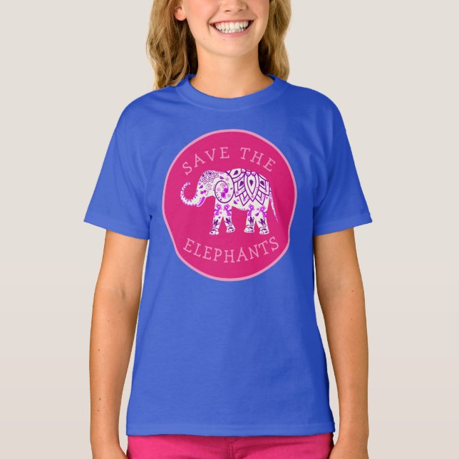 T-shirt Boho rose violet bonne chance Sauvez les éléphants (Devant)