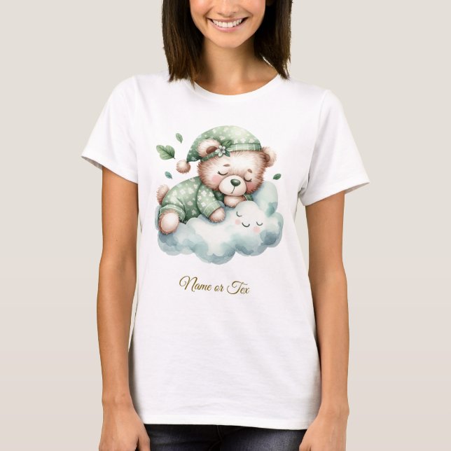 T-shirt Boho Vert Dormir Teddy Ours Mignonne Fête Femmes (Devant)
