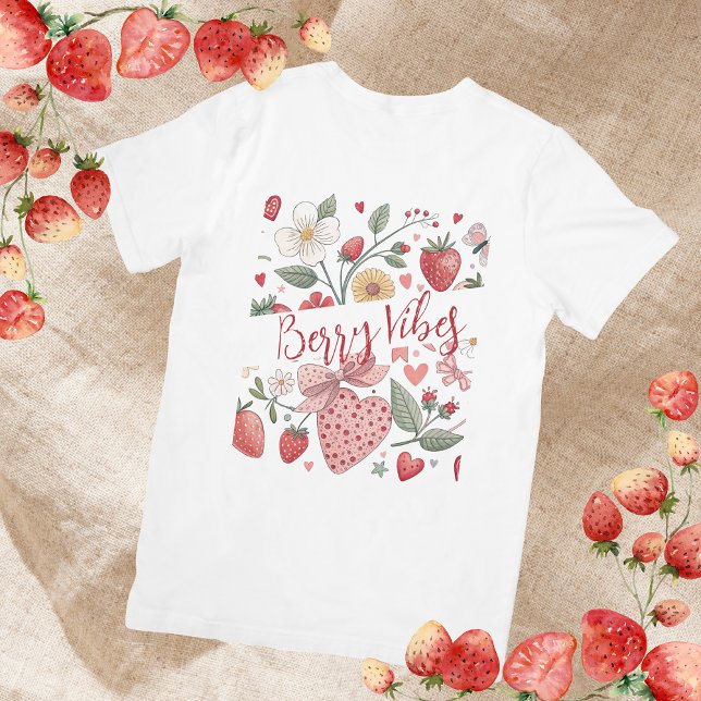 T-shirt Boho Vibes fraises Coquette Floral Girl rose (Créateur téléchargé)