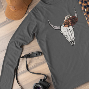 T-shirt Boho Western Floral Bull Skull femmes