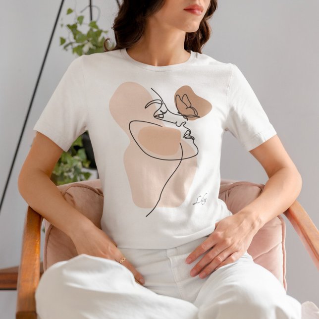 T-shirt Boho Woman Line Art, Tons Terres (Créateur téléchargé)