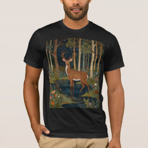 T-shirt Boho Woodland Deer Print Rustic Forest Green