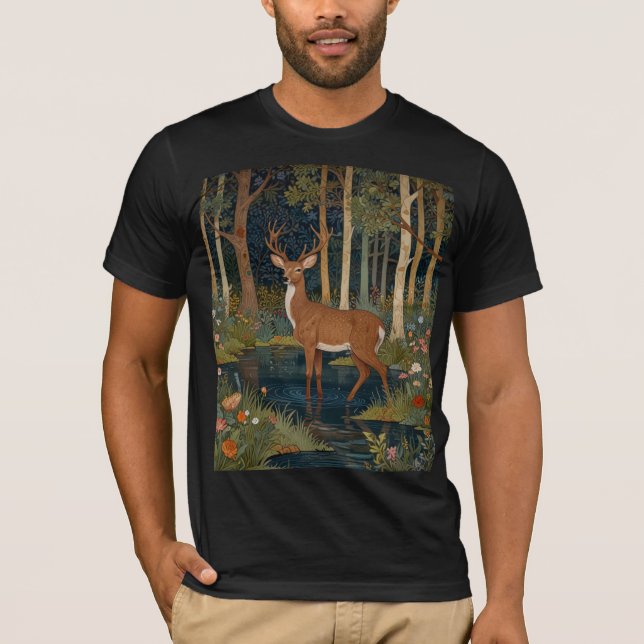 T-shirt Boho Woodland Deer Print Rustic Forest Green (Devant)