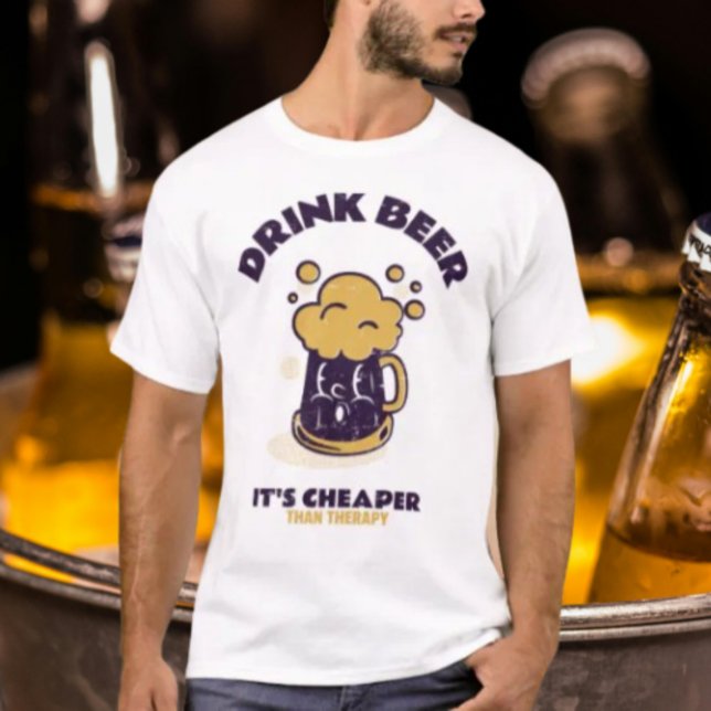 T-shirt Boire de la bière, c'est moins cher que la thérapi (Créateur téléchargé)
