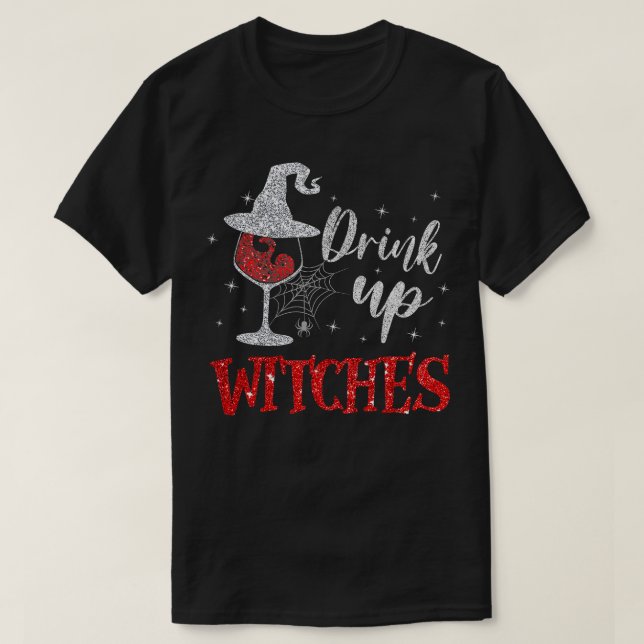 T-shirt Boire des sorcières Verre à vin drôle Halloween Dr (Design devant)