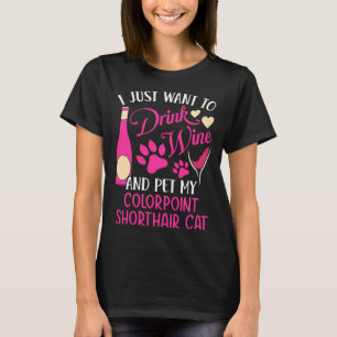T-shirt Boire du vin et caresser mon chat Colourpoint Shor