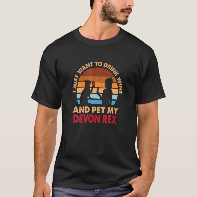 T-shirt Boire Du Vin Et Pet Mon Devon Rex Chat Chien Maman (Devant)