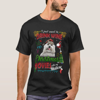 T-shirt Boire Du Vin Regarder Les Films De Noël Avec Mon M