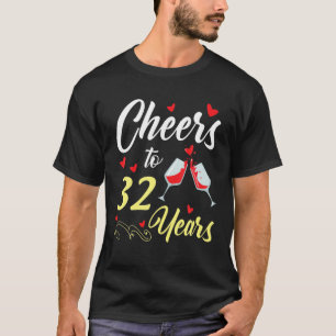 T-shirt Boire Du Vin Salue À 32 Ans Heureux Mariage Marr