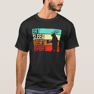 T-shirt Boire Manger Dormir Répéter Vintage Ours Et Cerf
