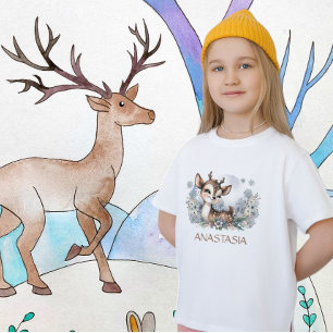 T-shirt Bois animal mignon cerf bleu aquarelle hiver