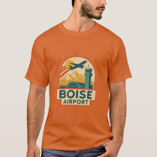 T-shirt Boise Aéroport Rétro avec Montagnes et Contrôle To