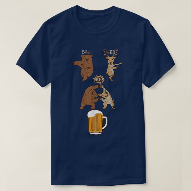 T-shirt Boisson de bière mignonne Ours plus Cerf égale Boi (Design devant)