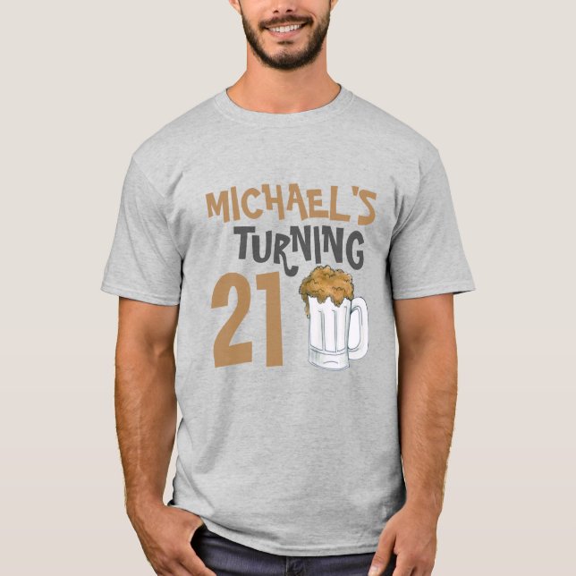 T-shirt Boisson de bière personnalisée 21e anniversaire (Devant)