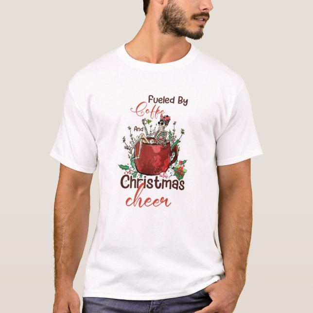 T-shirt Boisson De Squelette De Noël Alimentée Par Du Café (Devant)