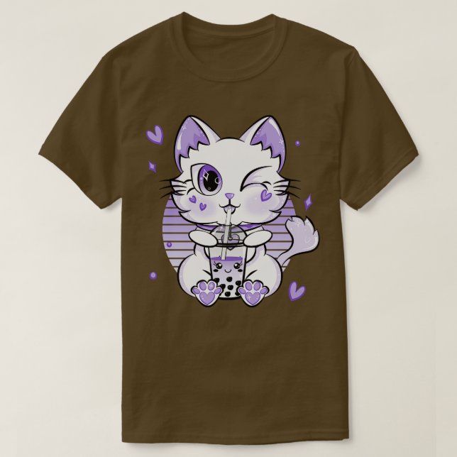 T-shirt Boisson de thé Boba Kawaii Neko Chat Boba (Design devant)