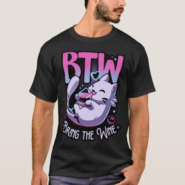 T-shirt Boisson de vin Whiské - Chat de fête mignonne (Devant)