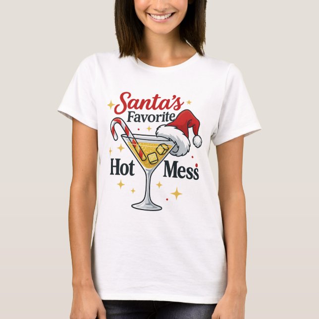 T-shirt Boisson préférée de Santa, impression de désordre  (Devant)