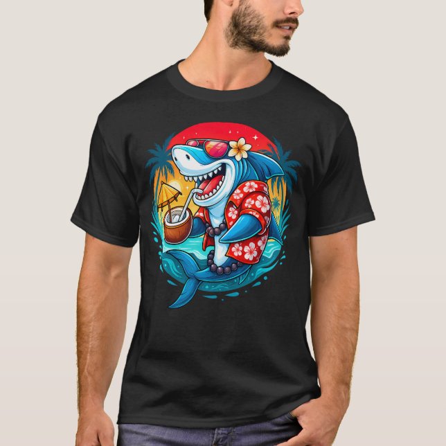 T-shirt Boisson tropicale au requin de plage et noix de co (Devant)