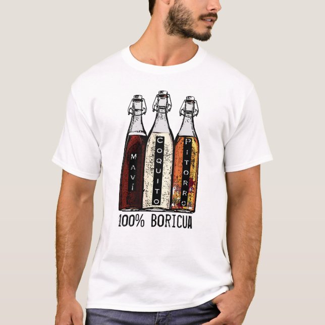T-shirt Boissons traditionnelles portoricaines 100% Boricu (Devant)
