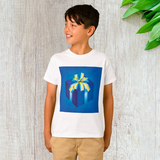 T-shirt Boîte cadeau bleu avec ruban jaune et Aqua (Créateur téléchargé)