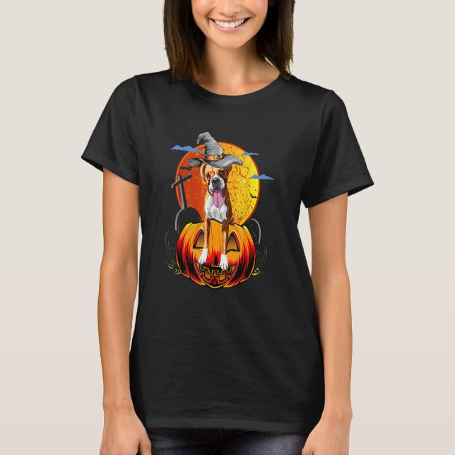 T-shirt Boîte de chiens de boxer Halloween Joyeux Hallowee (Devant)