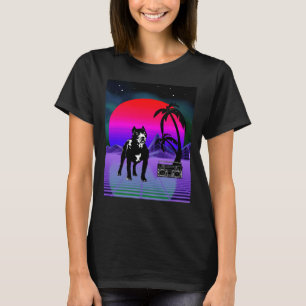T-shirt Boîte de démarrage rétro pour chien Pitbull Synthw