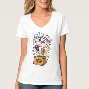 T-shirt Boîte de saut de fitness de mascotte blanche migno
