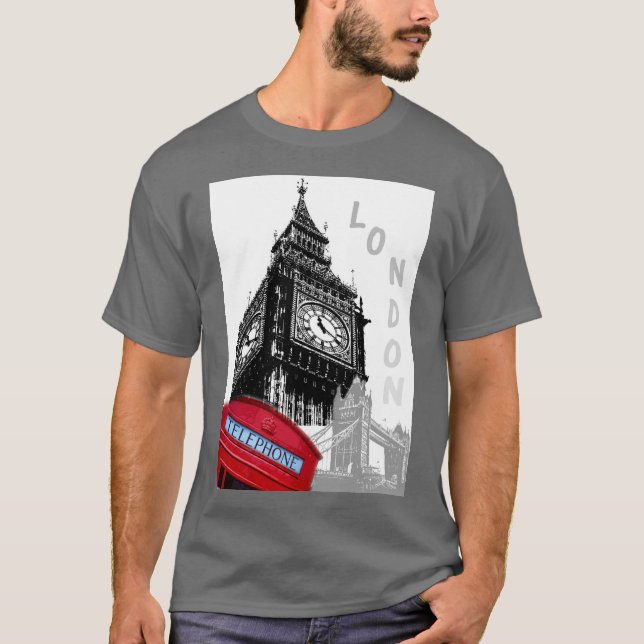 T-shirt Boîte de téléphone rouge Londres Big Ben Horloge T (Devant)