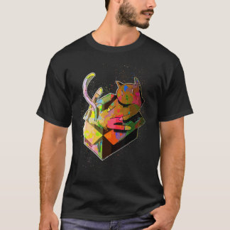 T-shirt Boîte en carton coloré éclaboussé de peinture Chat