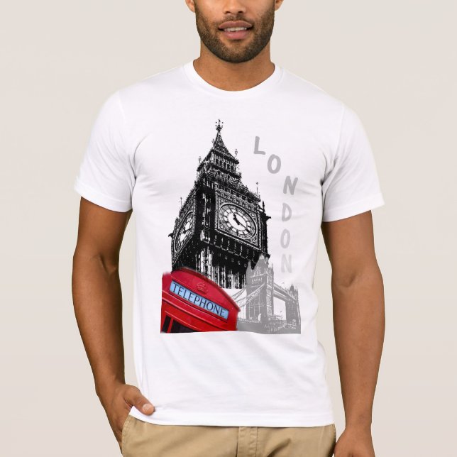 T-shirt Boîte téléphonique rouge Londres moderne Big Ben H (Devant)