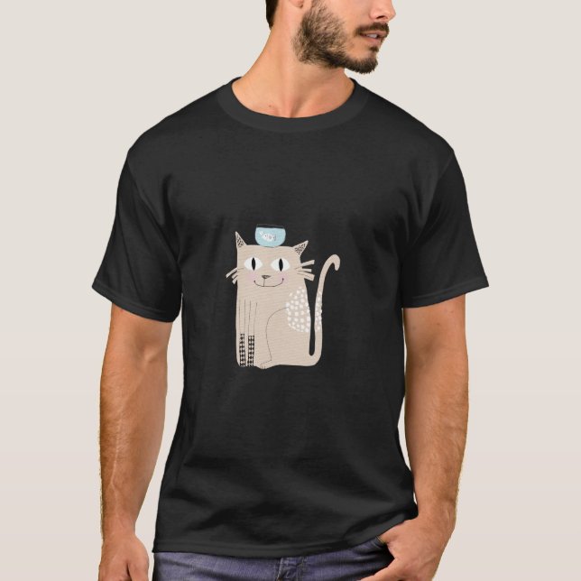 T-shirt Bol à poisson et chat (Devant)