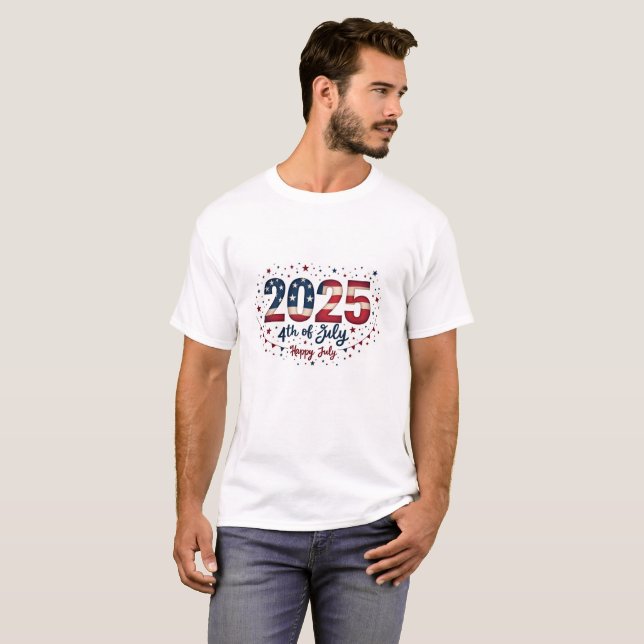 T-Shirt Bold 2025 Fête de l'Indépendance Étoiles & (Devant entier)