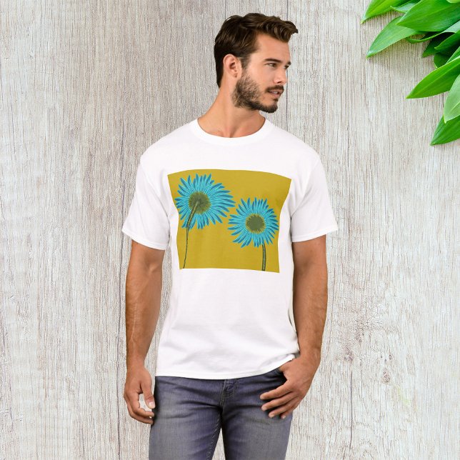 T-shirt Bold Blue Daisy Art sur Mustard Yellow Arrière - p (Créateur téléchargé)